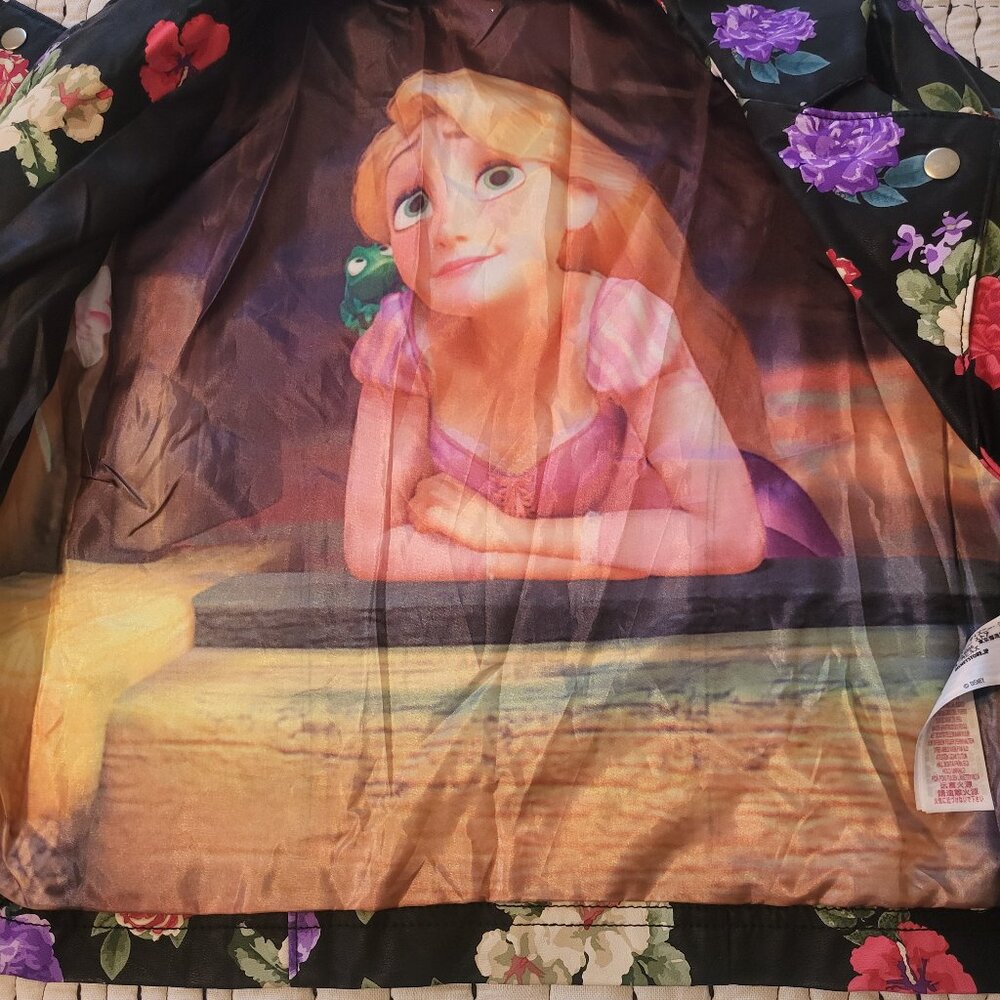 Disney Rapunzel Moto Jacket Black Floral Size 7/8 Tangled Brand New - Picture 3 of 4